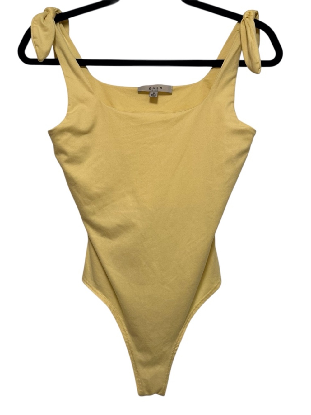 GAZE Pale Yellow Tie Shoulder Bodice Bodysuit Square Neck Medium NWOT